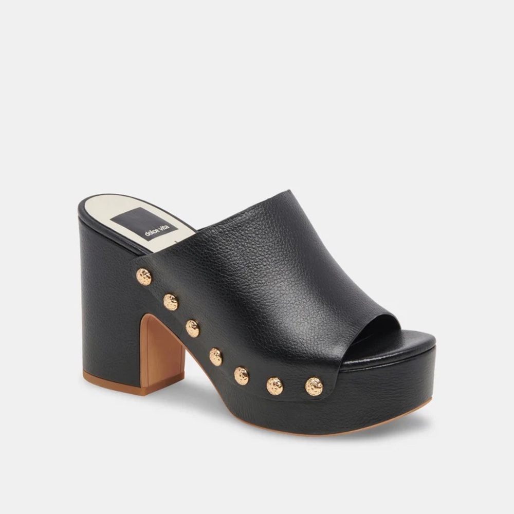 DOLCE VITA “Emol” Black Leather Heeled Mule